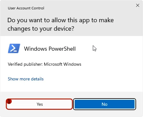 Confirmation to run PowerShell as admin